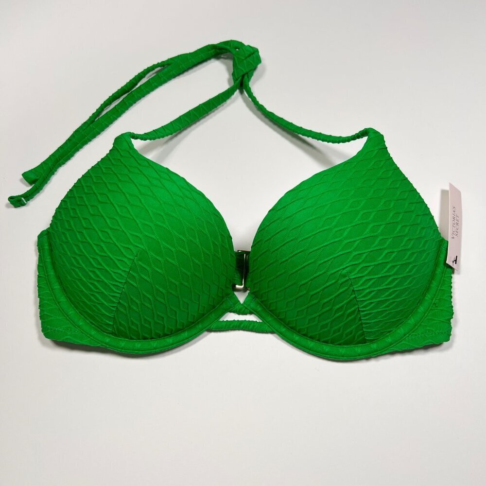 Victoria Secret 36B Bombshell Push Up Bikini Top Adds 2 Cups Textured Jade Green